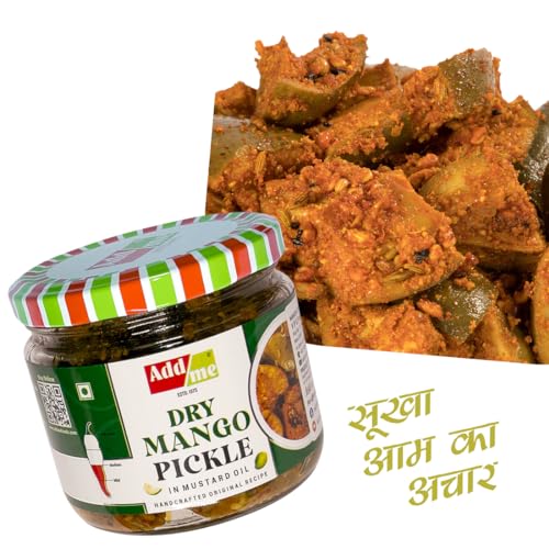 Image of Add me Dry mango pickle in Mustard oil 300gm | aam ka sukha achar in dry style mango pickles glass pack. (Dry Mango Pickle, 300gm)