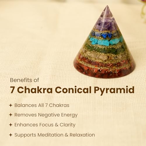 Image of Astrotalk 7 Chakra Conical Pyramid | Amethyst, Citrine & Lapis Lazuli Crystal Pyramid for Positive Energy, Chakra Balance & Peace | Home Decor for Living Room & Pooja Room | Housewarming Gifts for New Home