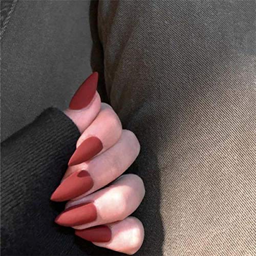 24Pcs Full Cover Pointed Head Scrub Rot Frisches Temperament Matt Falsche Nägel Tragbar Stiletto Fake Press On Nails… – Bild 4