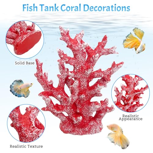 Image of PINVNBY Aquarium Coral Decorations Artificial Coral Reef Decor Resin Fish Tank Plants Ornament Fish Tank Accessories for Aquarium Landscape (Red)