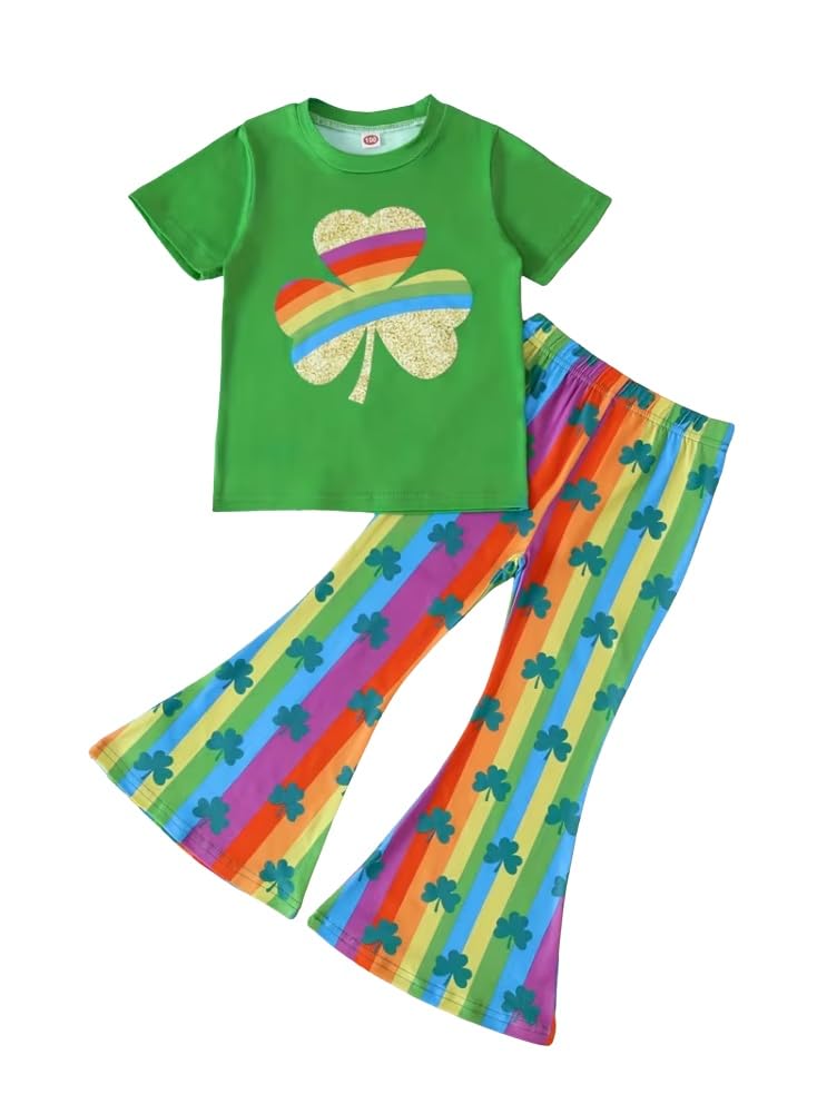 Image of Ayzozuy Kids Toddler Girl Clothes Letter Print Graphic Top + Leopard Print Flare Leg Pants 2PC Summer Clothing Set