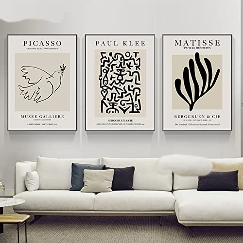 Picasso Matisse Lot de 3 affiches sur toile Noir et Blanc 50 x 70 cm