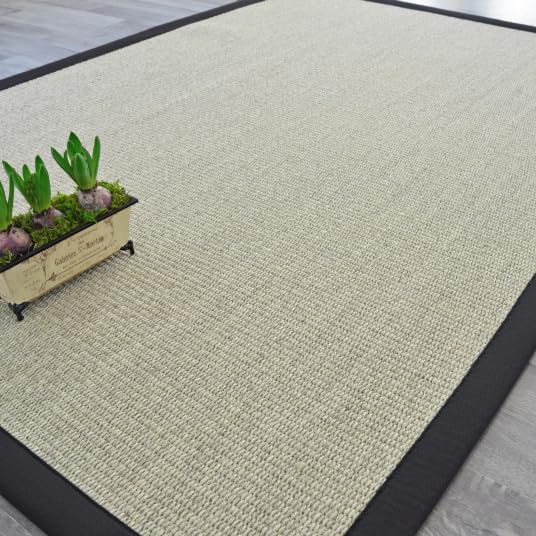 Decoweb Tapis Sisal Quintana Blanchi - Ganse Coton Noire - 160 x 230 cm