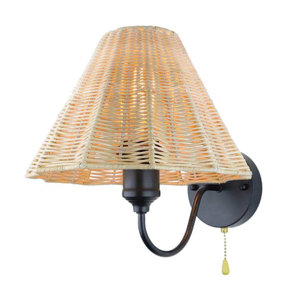 SXECAEPS Rattan Wall Sconce with Switch Vintage Lamp Black Mount Light Fixture Bedside Sconces Lighting Farmhouse Lights E27 Lamps for Living Room Bedroom Reading