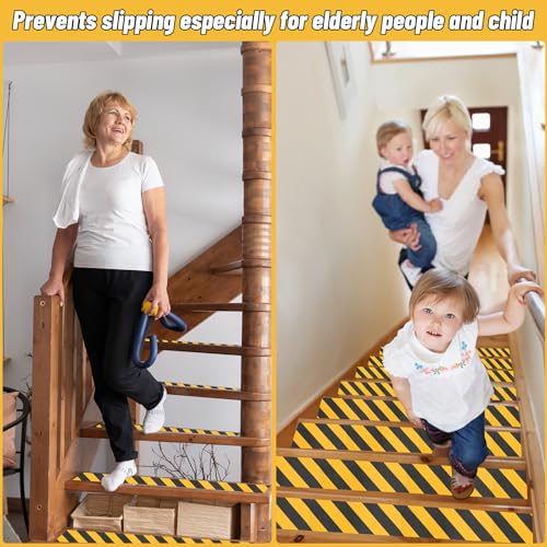 Image of 2 in x 60 ft Anti-Slip Tape for Stairs, Black /Yellow, Indoor /Outdoor | Strong waterproof adhesive, easy DIY cut-to-fit on wood, concrete, or tile. High-visibility stripes warn of slip hazards