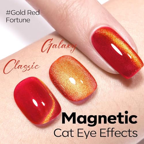 Image of modelones Red Cat Eye Gel Nail Polish 15ML, Hema Free Summer Soak-Off UV Gel Polish - 28+Days Long-Lasting Nail Art DIY Manicure Kit Home Salon Women Gifts