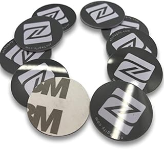 10 X NFC Tags | NXP Chip NTAG213 | 144 Bytes Memory | Hard PVC Sticker | Black round Tags | High Scan Strength | Strong 3M Glue