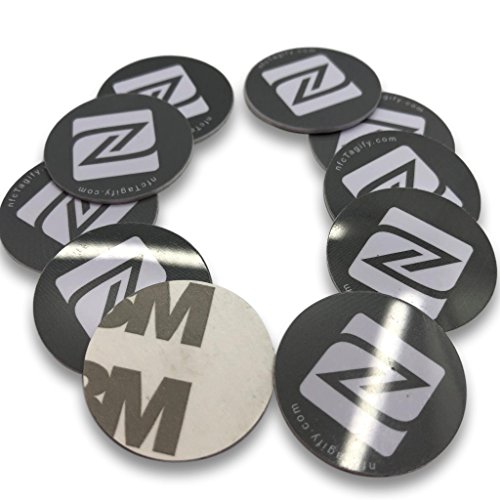 10 X NFC Tags | NXP Chip NTAG213 | 144 Bytes Memory | Hard PVC Sticker | Black Round Tags | High Scan Strength | Strong 3M Glue
