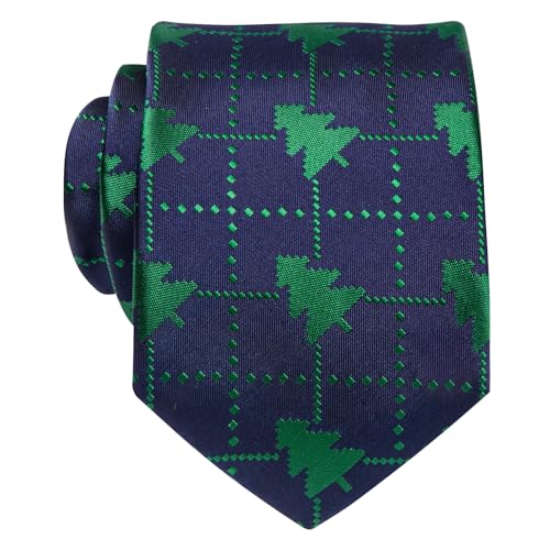 Image of YourTies Green Blue Christmas Ties for Men Silk Men's Xmas Tree Necktie Snowflake Holiday Party Festival New Year Designer