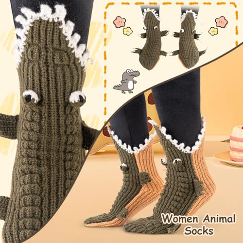 Image of LOLAT Novelty Animal Socks Knit Shark T-Rex Dinosaur Alligator Croc Sock for Christmas Gifts Creative Home Warm
