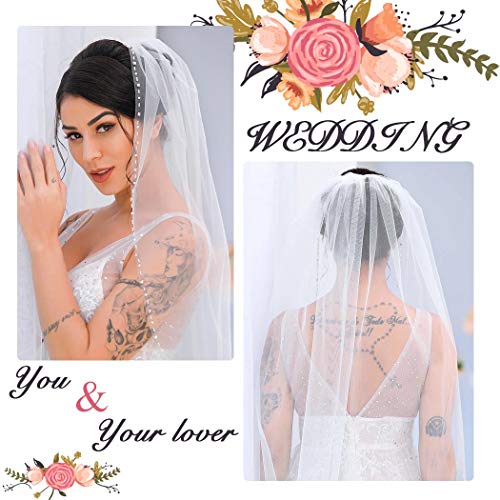 Zoestar Hochzeitsschleier weiß mit Kristallen 1 Ebene Perlenkante Brautschleier Fingerspitze Länge mit Kamm für Bräute (Elfenbein) - Image 5