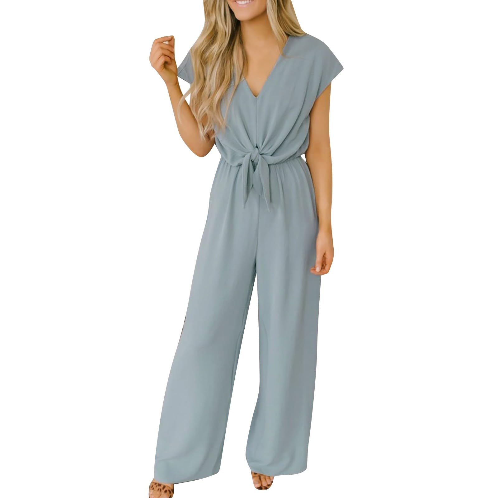 Genérico Pantalones con Cuello en V a la para Mujer, Pantalones de Pierna Ancha, Pantalones de Cintura Alta, Mono con Tirantes para Mujer Monos Bodas Mujer