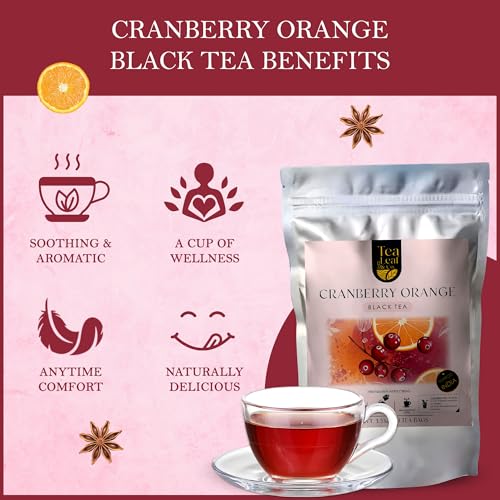 Image of Tealeaf & Co. Cranberry Orange Black Tea Bags Blended with Fresh Herbs and Spices - Organic Black Tea Bags with Orange Peel, Star Anise & Hibiscus - Low Caffeine - Gluten Free - 50 Teabags