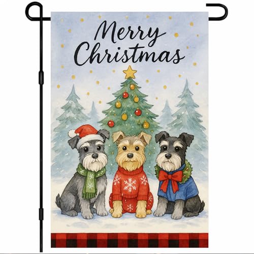 Image of BlissYard Christmas Schnauzer Dogs Garden Flag 12x18 Inch Polyester
