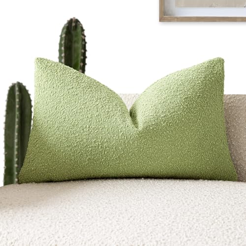 Image of Foindtower Decorative Textured Boucle Throw Pillow Covers Accent Solid Lumbar Pillow Cases Neutral Soft Couch Cushion Case for Chair Sofa Bedroom Living Room Home Decor 12x20 Inch,1PC,Lime Green