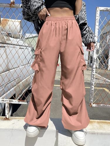 Image of GRECIILOOKS Women's Cargo Pants|Trousers |High Waist Cotton Trouser |Flared Parachute Pants with Side Pockets | Cargo Pant|Elegant for College & Events