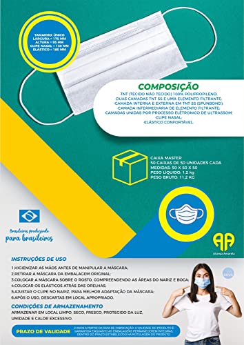 Máscara Cirúrgica Brasil cor Verde 50 unidades