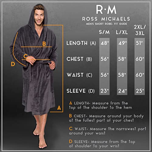 Ross Michaels Mens Robe Hooded Wrap Style - Mid Length Plush Fleece Bathrobe3