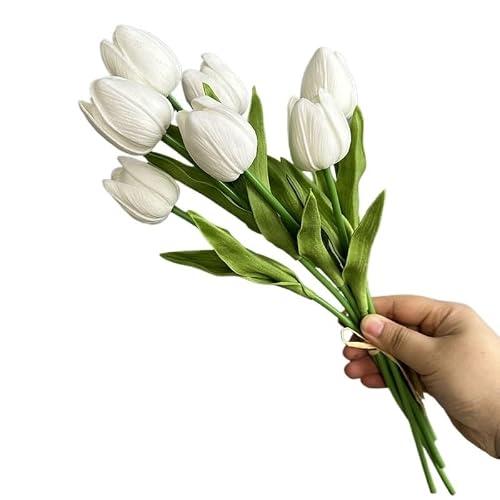 Huffa 7Minitulipswhite Tulip Feel Moisturizing Fake Bouquet For Wedding And Home Decoration(7Minitulipswhite)