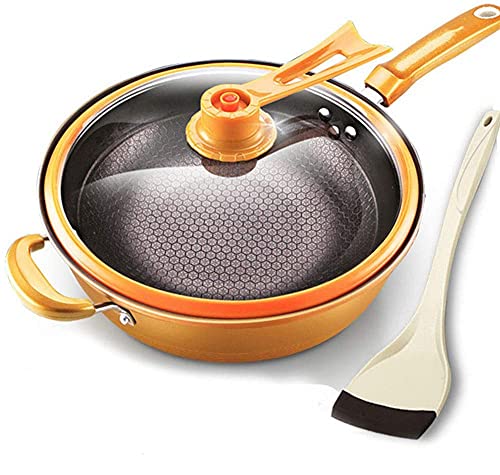 DEPILA Sartén, Sartén con Sello de Cerámica, 32 cm de Diámetro, Gratis, rojo, 32 cm-Rojo||32cm sartenes ( Color : Gold , Size : 32cm )