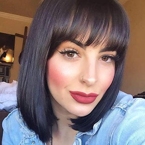 Queentas 10" 25,5cm Perücken Echthaar Damen Perrücke Frauen Schwarz Kurzhaarperücke Damen 100% Human Hair Bob Wig for Black Women Cover