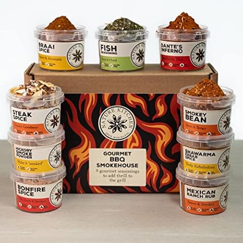 Nature Kitchen Gourmet BBQ Smokehouse Seasoning Gift Set 9x BBQ Spice Meat Rub Set. Novelty Gifts for BBQ and Cooking Lovers. Perfect Food Accessories for BBQs Cover