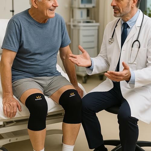 Image of PLETHEON Knee Cap for Pain Relief Men & Women | Compression Knee Support for Gym, Sports & Running | Anti-Slip, Breathable & Sweat-Free Knee Brace for Joint Pain & Injury Recovery (BLACK, LARGE)