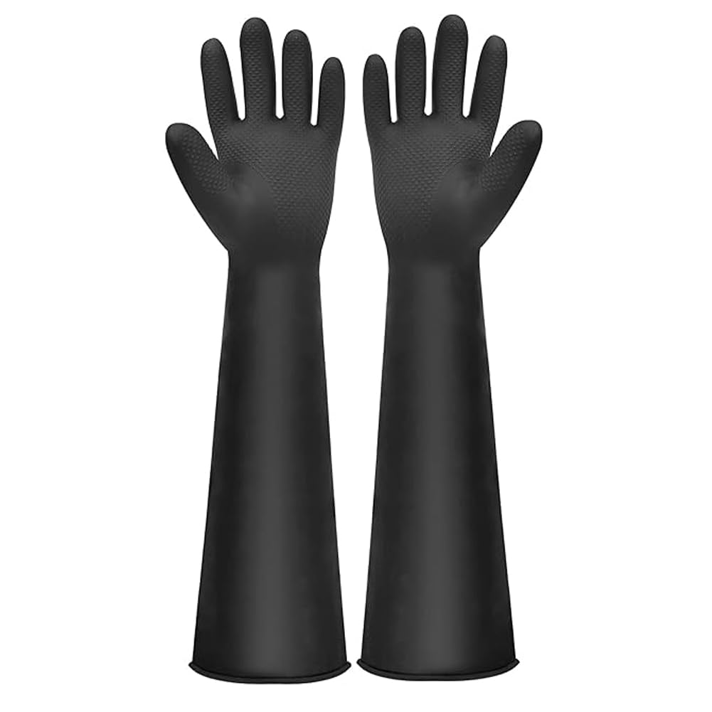 22“ Long Rubber Gloves, XL Heavy Duty Large Black Rubber Gloves