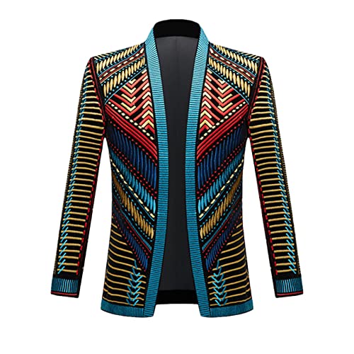 Luxury African Embroidered Cardigan Blazer Men Shawl Lapel Slim Striped Blazer Party Prom Wedding Wear