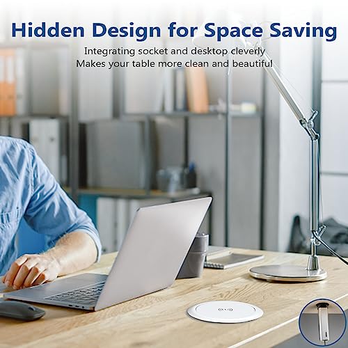 BTU Pop Up Outlet for Countertop, 4 Inch Hole Receptacle Power Strip with USB C & 4 AC Outlet, Pull Popup Outlet Recessed Power Socket with 10W Wireless Charger for Kitchen Conference Office