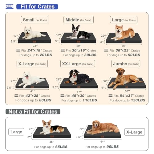 Image of Outdoor Extra Large Dog Crate Bed, Big Waterproof Dog Bed for Large Dogs, Orthopedic Egg Foam Pet Bed Mat with Removable Cooling Cover, Black