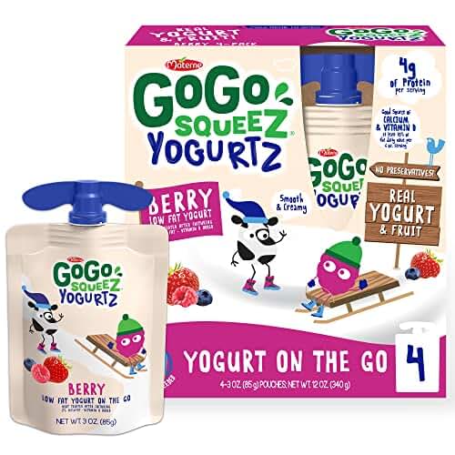 GoGo squeeZ yogurtZ Berry, 3 oz. (4 Pouches) - Kids Snacks Made from Real Yogurt & Fruit - Pantry Friendly Snack, No Fridge Needed - No Preservatives - Kosher Certified - Gluten Free Snacks for Kids