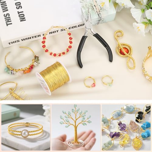 Image of ModaCraft 22 Gauge Tarnish Proof Jewelry Wire Gold (164ft /50m) + 4-in-1 Professional Jewelry Pliers Set | Fade-Resistant Copper Craft Wire for Beading DIY Jewelry Making Supplies Kit