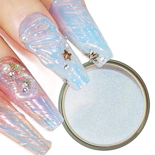 Allstarry White Chrome Nail Powder, Color-Shift Moonlight Chrome Effect Powder Neon Aurora Glitter Dust Pearlescent Transparent Pearl Pigment For Nails, Gel Polish, Manicure, Resin Craft #TOP11
