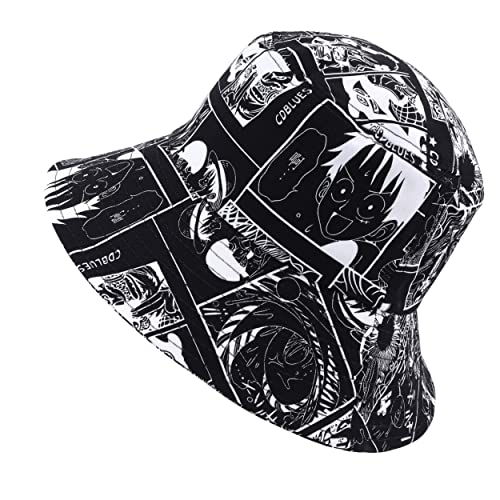 Roffatide Anime One Piece Bucket Hat Graffiti Luffy Fishing Bucket Hat Hip-Hop Foldable Cotton Sun Hat For Boys Girls #TOP2