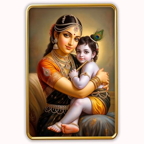 Image of Dharvika Innovations Kanha Maa Yashoda WIth Bal Krishna photo frame for pregnant women with golden Slim, Sparkle Coated Lamination frame 1867 30 x 45 cm (Design 3)