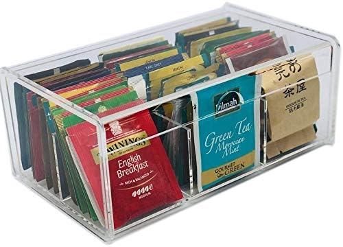 Acrylic Tea Bag Holder,Home Kitchen Storage Organizer Tea Bag Box with 6 Compartments, Clear