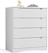 Bealife Commode Blanche à 4 Tiroirs - Meuble de Rangement Spacieux et Élégant pour Chambre, Salon et Entrée