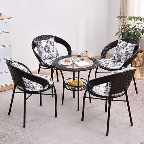 Image of 4+1 Outdoor Indoor Furniture Sets Rattan Wicker Chair Patio Set Bistro Set Conversation Set Balcony Outdoor Garden Furniture Chair (Black with Multicolor Cushion & Pillow)