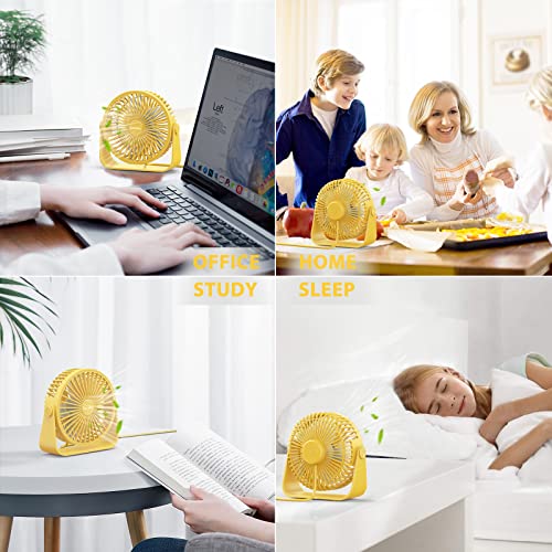 Faraday Usb Desk Fans 5 Inches Portable Table Fans 360° Head Rotation Small Personal Desktop Fan For Home Office, 3 Speeds, Yellow #TOP6