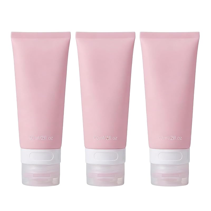 Frascos Recarregáveis SYBL de Silicone Rosa, 60 mL, Pacote com 3