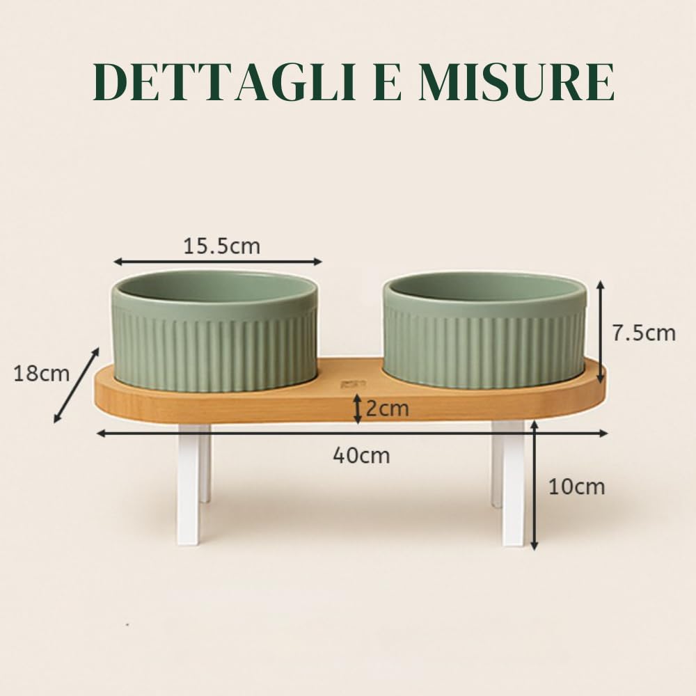 BELMIN Ciotole per Cani Rialzate – Porta Ciotole per Cani Rialzato con Ciotola Cane in Ceramica – 2 Altezze Regolabili – Base in Bambù Naturale – Tappetino Antiscivolo – Ideale anche Ciotola per Gatti