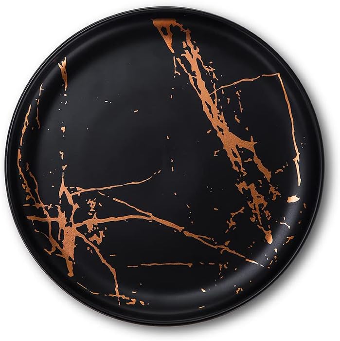 Vista 5 de Stone lain Juego de platos de porcelana, 4 platos de ensalada, Zora - Negro