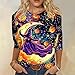 Halloween Shirts for Women 3/4 Sleeve Horror Halloween Print T Shirt Plus Size Crewneck Novelty Womens 3/4 Sleeve Fall Fashion Tops Multi 3XL