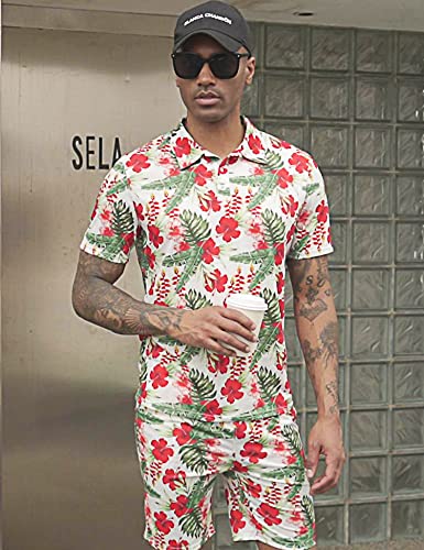 Daupanzees Men's 2 Pieces Shirt Set Short Sleeve Fashion Summer Tracksuits Casual Set2