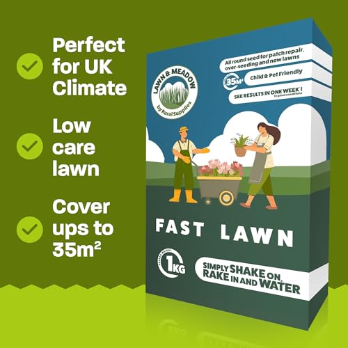 Rural Supplies Premium Grass Seed Mix 1Kg - Hardy, Fast-Growing, Covers Up To 50M2, Pet Safe, Perfect For Uk Climate - Thick, Hard-Wearing, Easy-To-Grow, Low Maintenance Lawn - 4