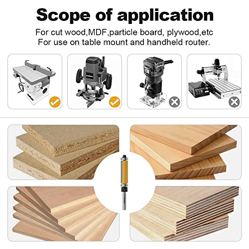 Fivepears SB4P14 4 Pcs Top And Bottom Bearing Flush Trim Router Bits Set 1/4 Inch Shank thumb #5