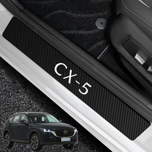 YUYUWA マツダに適用 CX-5 KE系 車用サイドステップガード 炭素繊維テクスチャー サイドステップ スカッフプレート 強化版 超強粘着#513採用 加厚加重 繰り返し剥離可能 高級防護 傷防止 防雨水 車両保護 4点セット