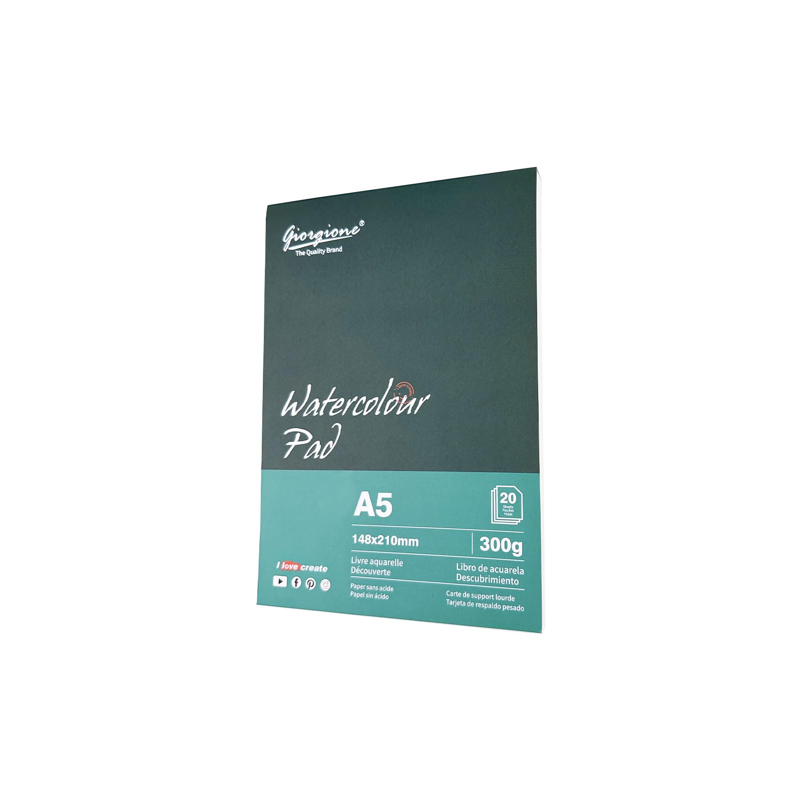 WinGluge Papel Acuarela A5, Cuaderno Acuarelas 300g/m2, Bloc Encolado con 20 Hojas Bloc de Dibujo, Bloque de Papel Acuarela Blanco para Niños Adultos profesional Pintar Dibujar y Bocetos 148 x 210mm