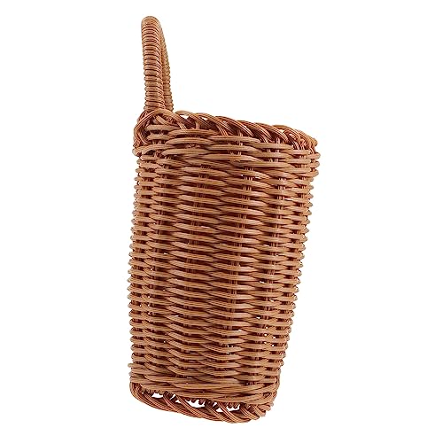 CHILDWEET Panier Suspendu Tissé Imitation Rotin Haut Brun, Matériau Pp Résistant, Panier De Rangement Mural Cuisine, Rangement Fruits Et Légumes, Support Suspendu Décoratif